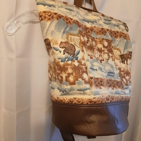 New Southwestern Cowgirl Bucket Tote Backpack Aztec Bear Fish Brown Blue Cowgirl main image 9